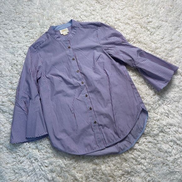 Anthropologie Striped Button Down with Bell Sleeve Shirt Blouse - Picture 2 of 5